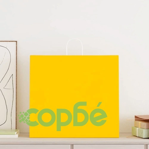 Хартиени торбички с дръжки - 250 бр., жълти, 54x15x49 см, крафт хартия 120 г/кв.м ➤ топ цена ➤ sorbe.bg