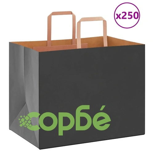 Черни хартиени торбички с дръжки - 250 бр., размер 32x22x24 см, крафт хартия ➤ топ цена ➤ sorbe.bg