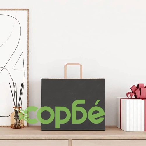 Черни хартиени торбички с дръжки - 250 бр., размер 32x22x24 см, крафт хартия ➤ топ цена ➤ sorbe.bg