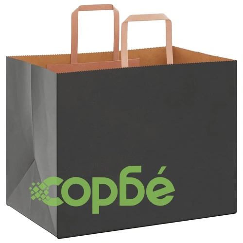 Черни хартиени торбички с дръжки - 250 бр., размер 32x22x24 см, крафт хартия ➤ топ цена ➤ sorbe.bg