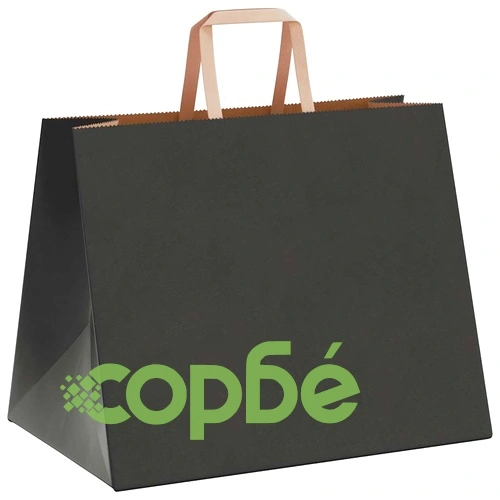 Черни хартиени торбички с дръжки - 250 бр., размер 32x22x24 см, крафт хартия ➤ топ цена ➤ sorbe.bg