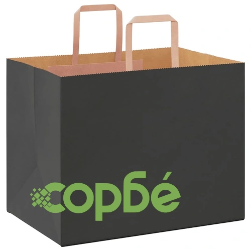 Черни хартиени торбички с дръжки - 250 бр., размер 32x22x24 см, крафт хартия ➤ топ цена ➤ sorbe.bg