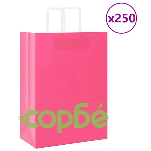 Хартиени торбички с дръжки - 250 бр., розови, 32x17x44 см, крафт хартия ➤ топ цена ➤ sorbe.bg