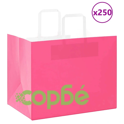 Хартиени торбички от крафт хартия с дръжки - 250 бр., розови, 32x22x24 см ➤ топ цена ➤ sorbe.bg