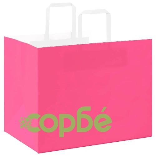 Хартиени торбички от крафт хартия с дръжки - 250 бр., розови, 32x22x24 см ➤ топ цена ➤ sorbe.bg