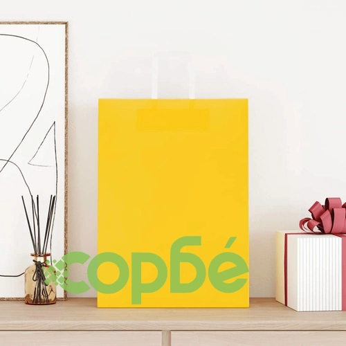 Хартиени торбички с дръжки - 250 бр., жълти, 32x17x44 см, крафт хартия ➤ топ цена ➤ sorbe.bg