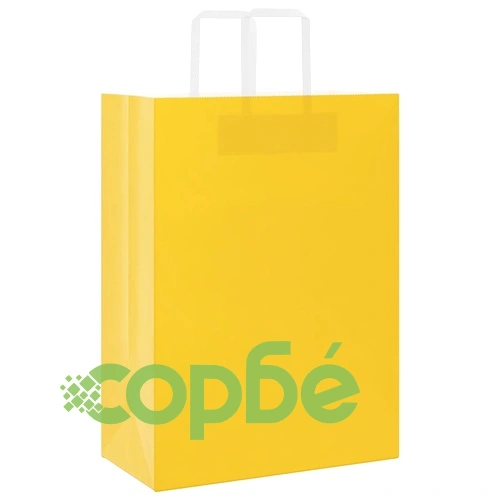 Хартиени торбички с дръжки - 250 бр., жълти, 32x17x44 см, крафт хартия ➤ топ цена ➤ sorbe.bg