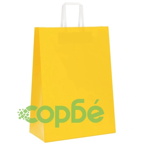 Хартиени торбички с дръжки - 250 бр., жълти, 32x17x44 см, крафт хартия ➤ топ цена ➤ sorbe.bg
