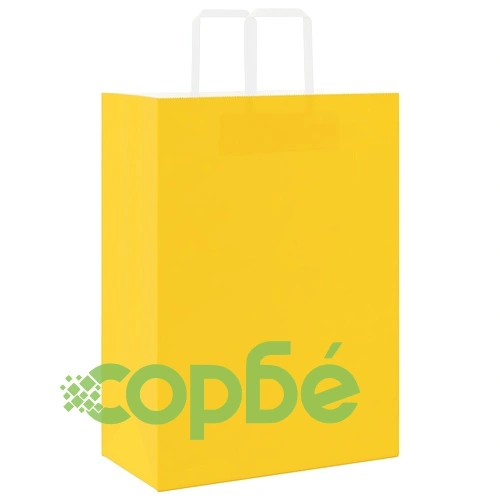 Хартиени торбички с дръжки - 250 бр., жълти, 32x17x44 см, крафт хартия ➤ топ цена ➤ sorbe.bg