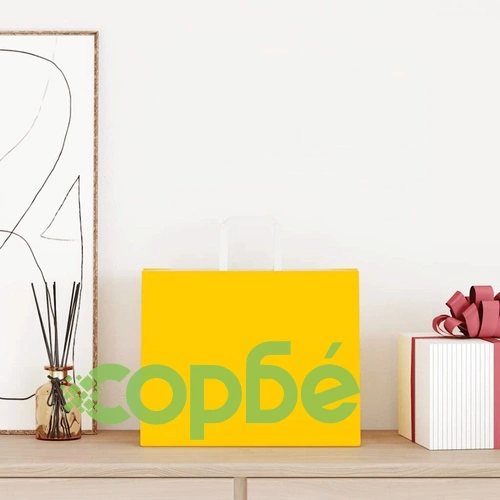 Хартиени торбички с дръжки - 250 бр., жълти, 32x22x24 см, крафт хартия ➤ топ цена ➤ sorbe.bg