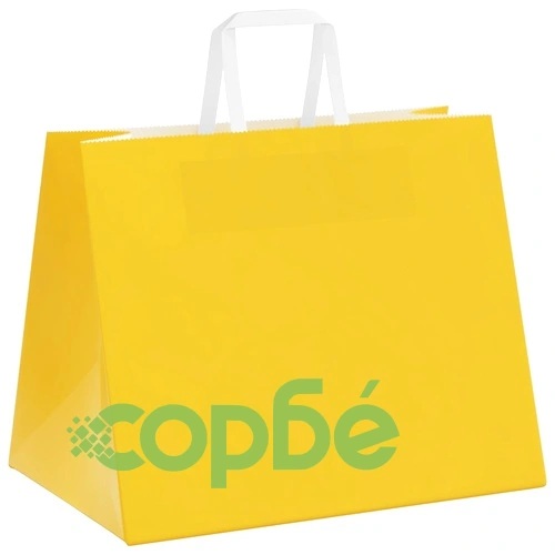 Хартиени торбички с дръжки - 250 бр., жълти, 32x22x24 см, крафт хартия ➤ топ цена ➤ sorbe.bg