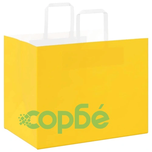 Хартиени торбички с дръжки - 250 бр., жълти, 32x22x24 см, крафт хартия ➤ топ цена ➤ sorbe.bg