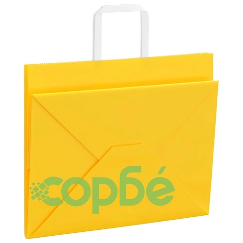 Хартиени торбички с дръжки - 250 бр., жълти, 32x22x24 см, крафт хартия ➤ топ цена ➤ sorbe.bg