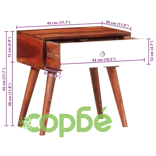 Странична маса от масивна акация 45x30x45 cm с чекмедже ➤ топ цена ➤ sorbe.bg