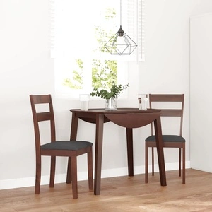 Трапезни столове от масивно каучуково дърво с възглавници, 2 бр., кафяви