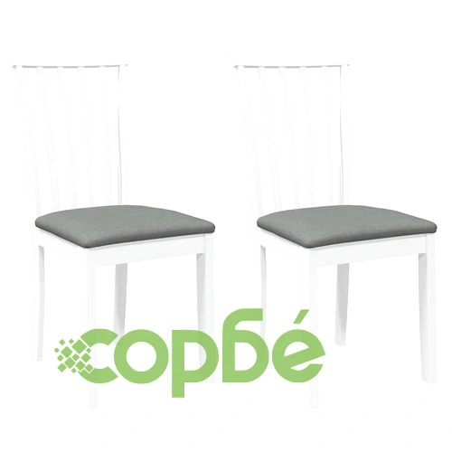 Трапезни столове от масивно каучуково дърво с възглавници, бели, 2 бр, 43x50x94 см ➤ топ цена ➤ sorbe.bg