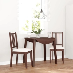 Трапезни столове от масивно каучуково дърво с възглавници, комплект 2 бр., кафяви