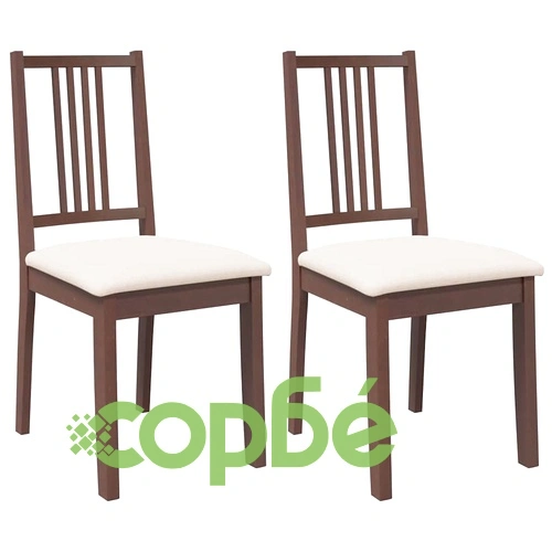 Трапезни столове от масивно каучуково дърво с възглавници, комплект 2 бр., кафяви ➤ топ цена ➤ sorbe.bg