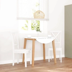 Трапезни столове от масивно каучуково дърво, бели, комплект 2 броя