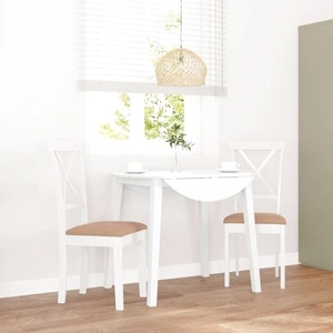 Трапезни столове от масивно каучуково дърво с възглавници, бели, 2 бр., 42,5x53,5x94 см