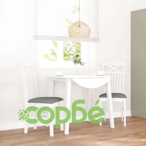 Трапезни столове с възглавници 2 бр от масивно каучуково дърво в бяло ➤ топ цена ➤ sorbe.bg