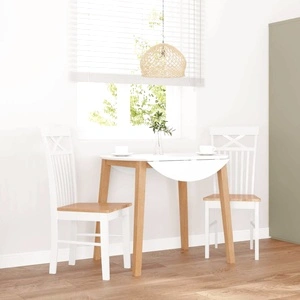 Трапезни столове от масивно каучуково дърво - комплект 2 броя в бяло