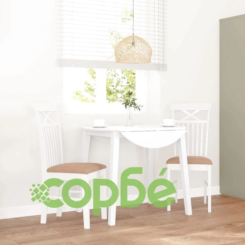 Трапезни столове от масивно каучуково дърво с възглавници, бели - комплект 2 бр ➤ топ цена ➤ sorbe.bg