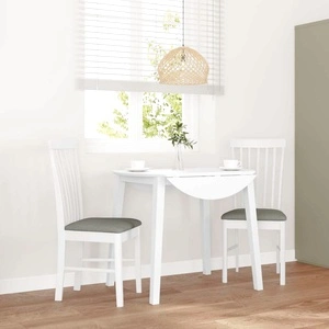 Трапезни столове с възглавници от масивно каучуково дърво - 2 бр., бели