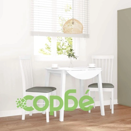 Трапезни столове с възглавници от масивно каучуково дърво - 2 бр., бели ➤ топ цена ➤ sorbe.bg