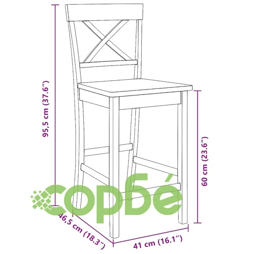 Бар столове, 2 броя, масивно каучуково дърво, 95.5 см ➤ топ цена ➤ sorbe.bg