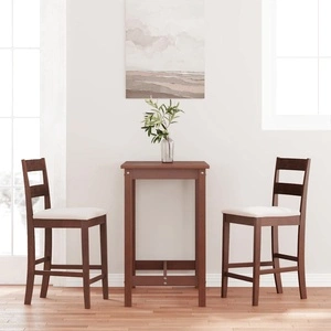 Елегантни бар столове от масивно каучуково дърво с възглавници, кафяви, комплект 2 броя