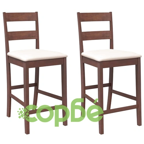 Елегантни бар столове от масивно каучуково дърво с възглавници, кафяви, комплект 2 броя ➤ топ цена ➤ sorbe.bg