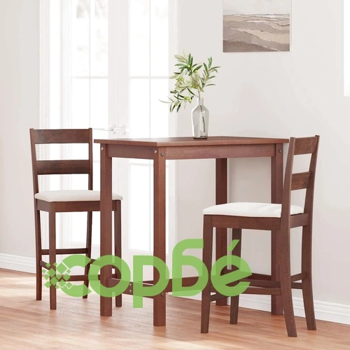 Елегантни бар столове от масивно каучуково дърво с възглавници, кафяви, комплект 2 броя ➤ топ цена ➤ sorbe.bg