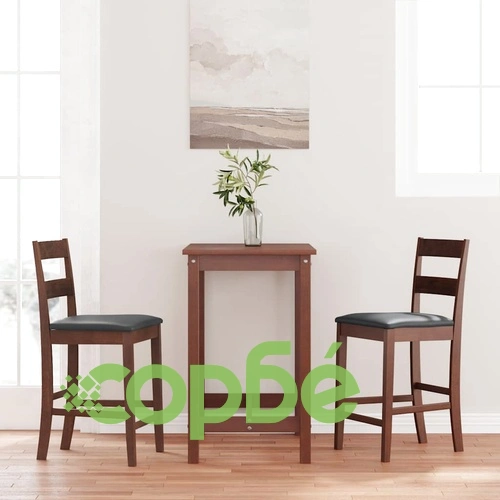 Елегантни бар столове с възглавници от масивно каучуково дърво - комплект 2 бр, кафяви ➤ топ цена ➤ sorbe.bg