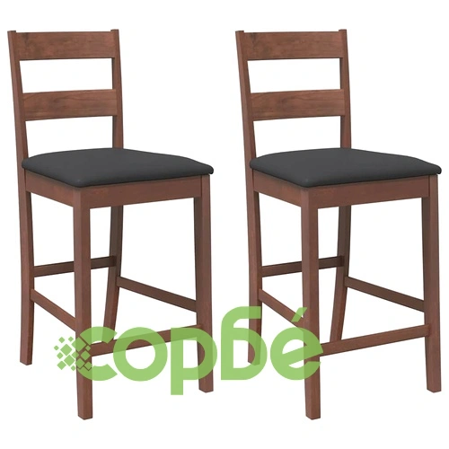 Елегантни бар столове с възглавници от масивно каучуково дърво - комплект 2 бр, кафяви ➤ топ цена ➤ sorbe.bg