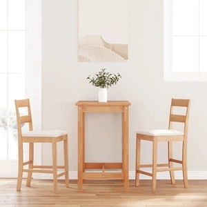 Бар столове от масивно каучуково дърво с възглавници, комплект 2 бр