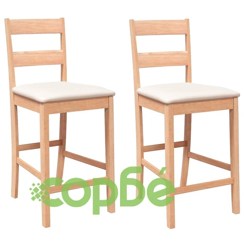 Бар столове от масивно каучуково дърво с възглавници, комплект 2 бр ➤ топ цена ➤ sorbe.bg