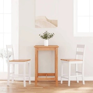 Комплект от 2 бр. Бар Столове от Масивно Каучуково Дърво в Бял Цвят