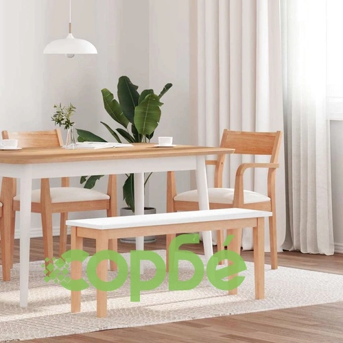 Дървена пейка от масивно каучуково дърво 110 x 30 x 45 cm, натурален и бял цвят ➤ топ цена ➤ sorbe.bg