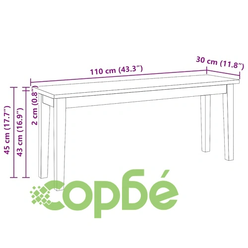 Дървена пейка от масивно каучуково дърво 110 x 30 x 45 cm, натурален и бял цвят ➤ топ цена ➤ sorbe.bg