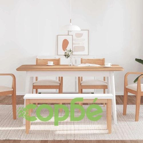 Дървена пейка от масивно каучуково дърво 110 x 30 x 45 cm, натурален и бял цвят ➤ топ цена ➤ sorbe.bg