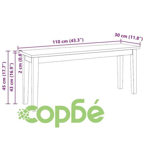 Пейка от масивно каучуково дърво 110 x 30 x 45 см в бяло ➤ топ цена ➤ sorbe.bg