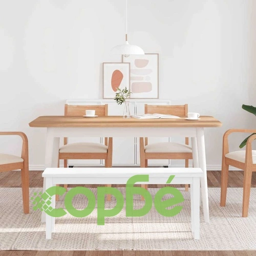 Елегантна Дървена Пейка 110 см - Бяла Масивна Каучукова Дървесина ➤ топ цена ➤ sorbe.bg