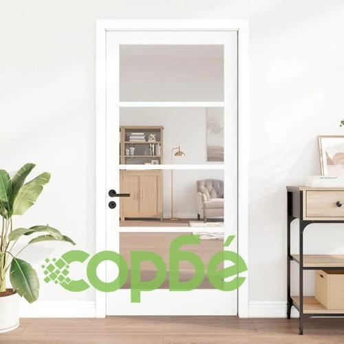 Интериорна врата ORKDAL с матово стъкло, бяла, масивна борова дървесина 93x202 см ➤ топ цена ➤ sorbe.bg