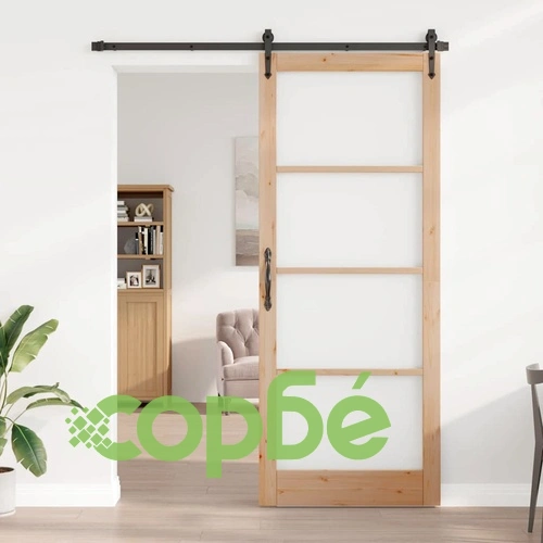 Интериорна врата ORKDAL с матово стъкло от масивна борова дървесина 93x232 см кафяво ➤ топ цена ➤ sorbe.bg