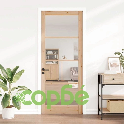 Интериорна врата ORKDAL с матово стъкло от масивна борова дървесина 93x232 см кафяво ➤ топ цена ➤ sorbe.bg