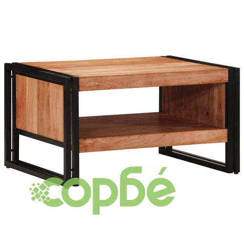Маса за кафе от масивно акациево дърво и желязо, 70x50x38 см ➤ топ цена ➤ sorbe.bg