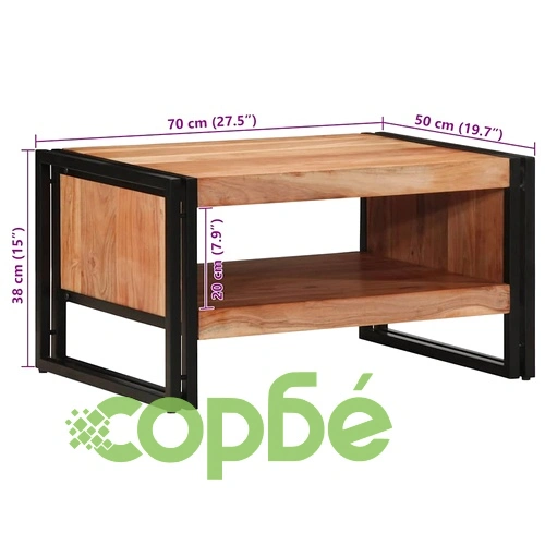 Маса за кафе от масивно акациево дърво и желязо, 70x50x38 см ➤ топ цена ➤ sorbe.bg