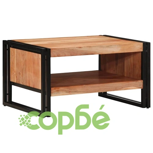 Маса за кафе от масивно акациево дърво и желязо, 70x50x38 см ➤ топ цена ➤ sorbe.bg