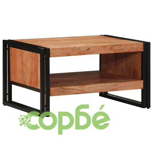 Маса за кафе от масивно акациево дърво и желязо, 70x50x38 см ➤ топ цена ➤ sorbe.bg